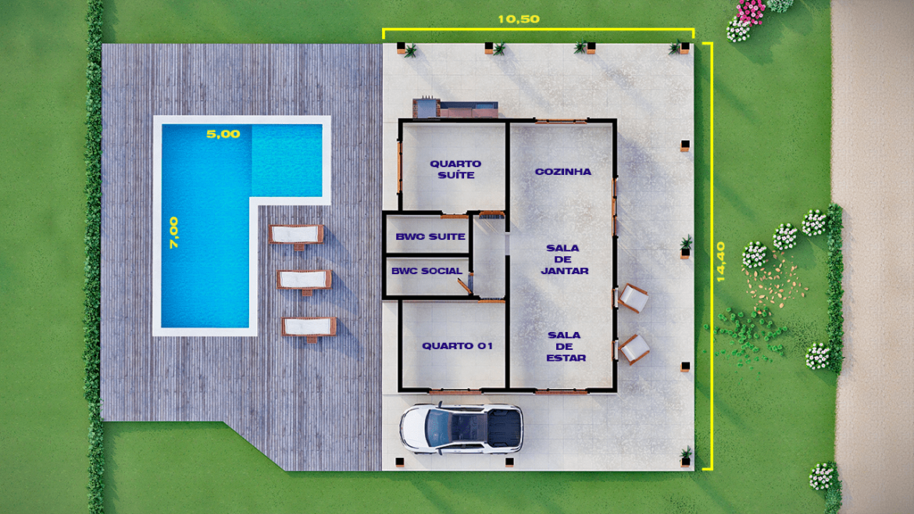 planta baixa de casa pequena com 2 quartos para sítio B